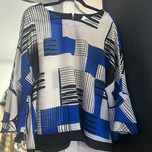 Chic Blue and Black Abstract Women's Blouse